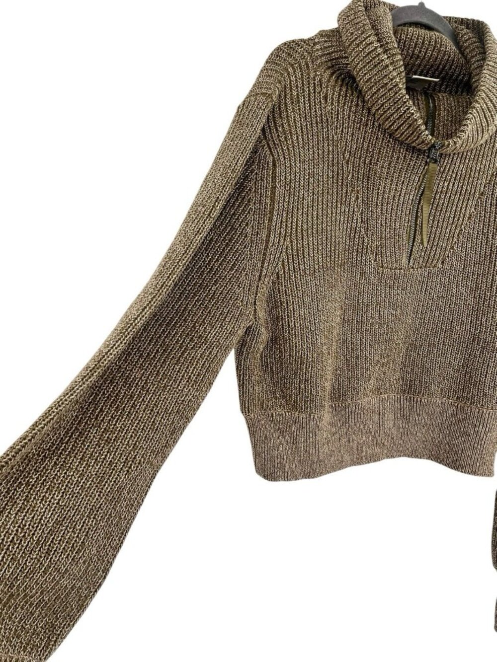VARLEY Women's Brown/Army Green Heather Cowl Neck 1/4 Zip Sweater XL NWOT - Picture 3 of 6